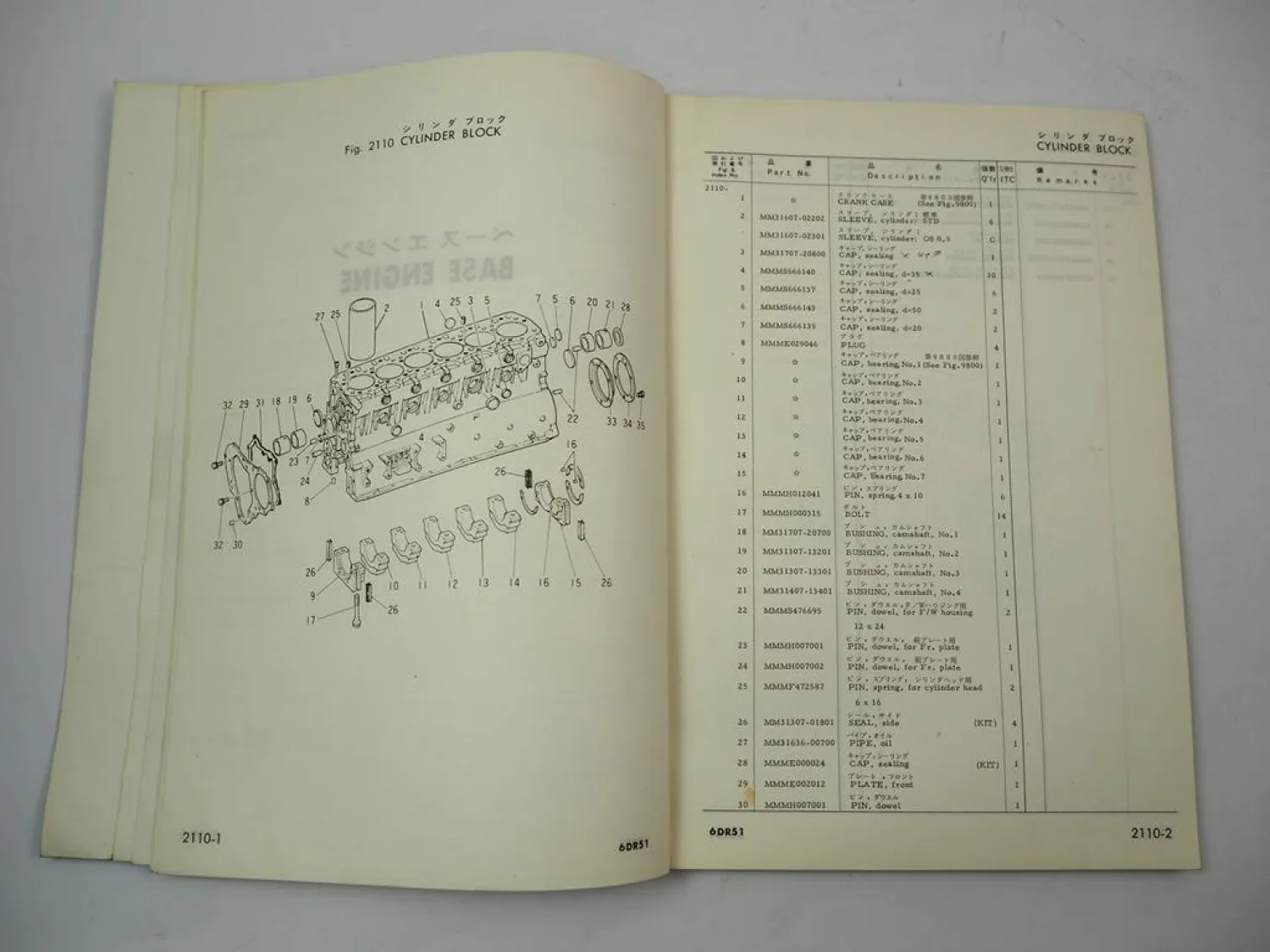 Original Komatsu 6DR51 Diesel Engine for FD 35 40 -3 Forklift Parts Book 1981