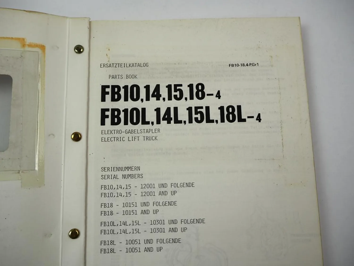 Original Komatsu FB 10 14 15 18 -4 L Forklift Parts List Ersatzteilliste 1984