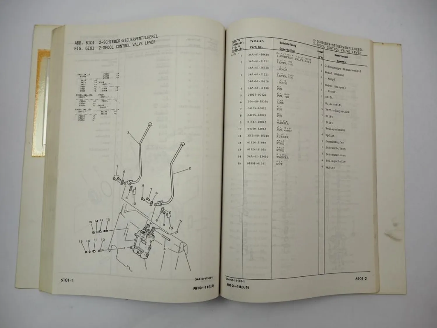 Original Komatsu FB 10 14 15 18 -4 L Forklift Parts List Ersatzteilliste 1984
