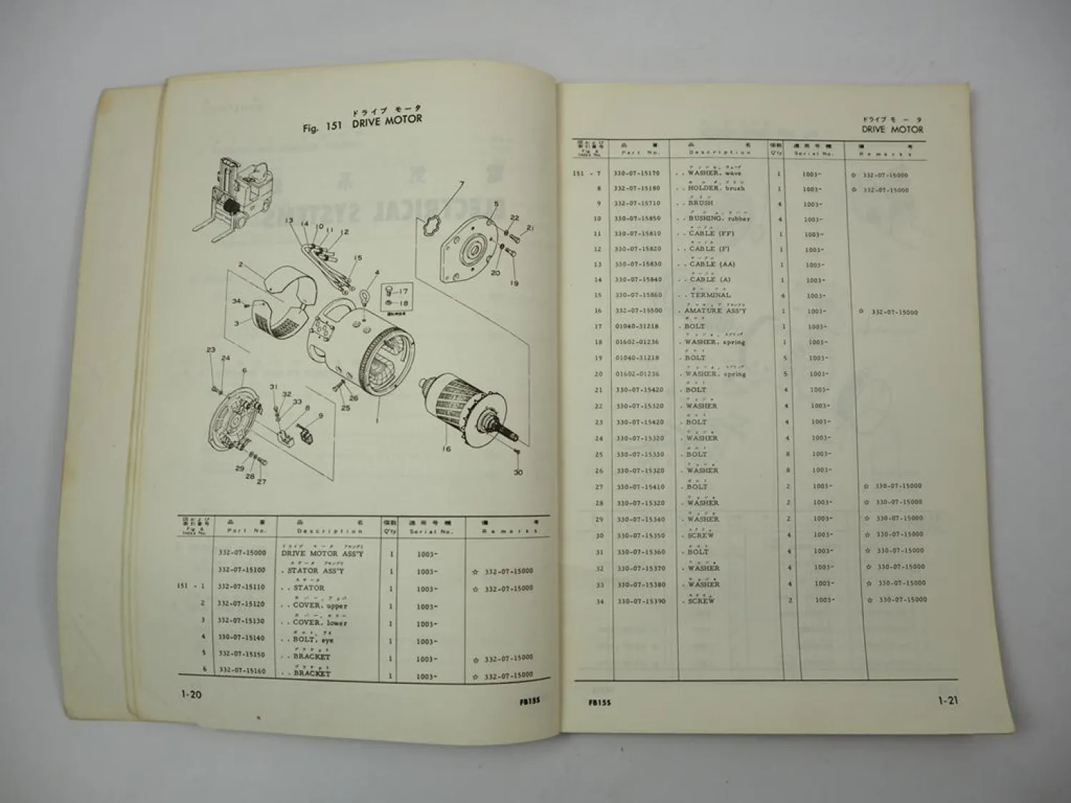Original Komatsu FB15S-1 Forklift Truck Spare Parts List Ersatzteilliste 1970