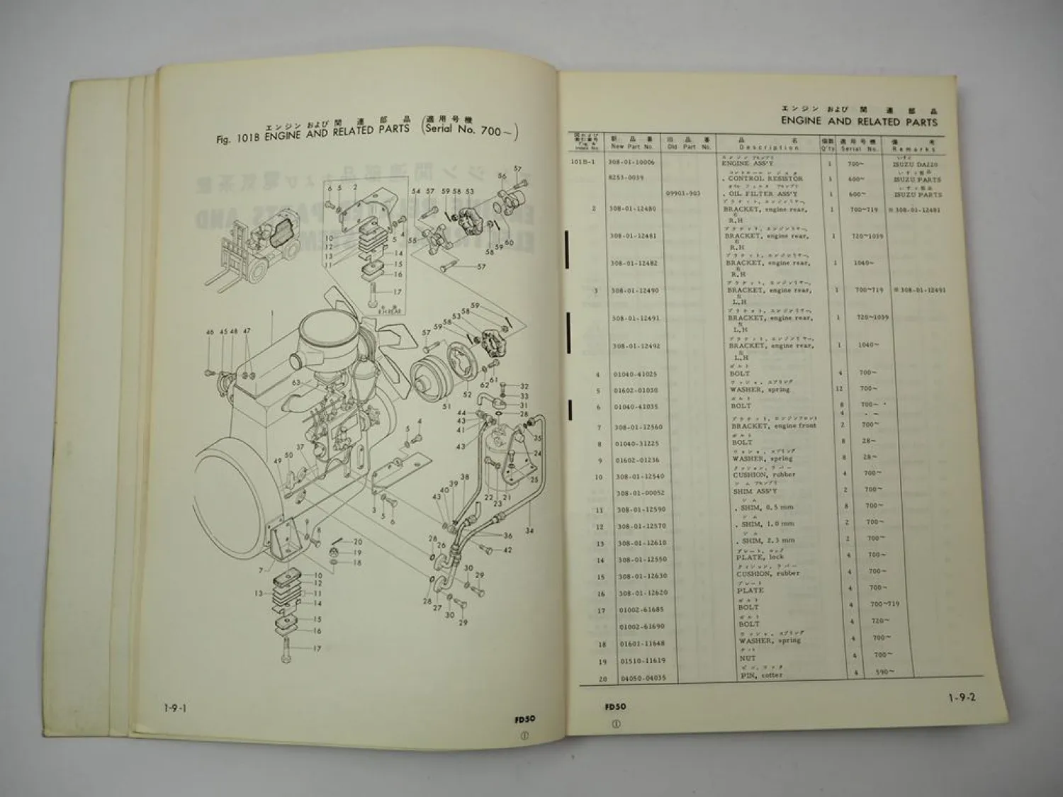 Original Komatsu FD50-1 Forklift Truck Parts List 1470 up Ersatzteilliste 1970