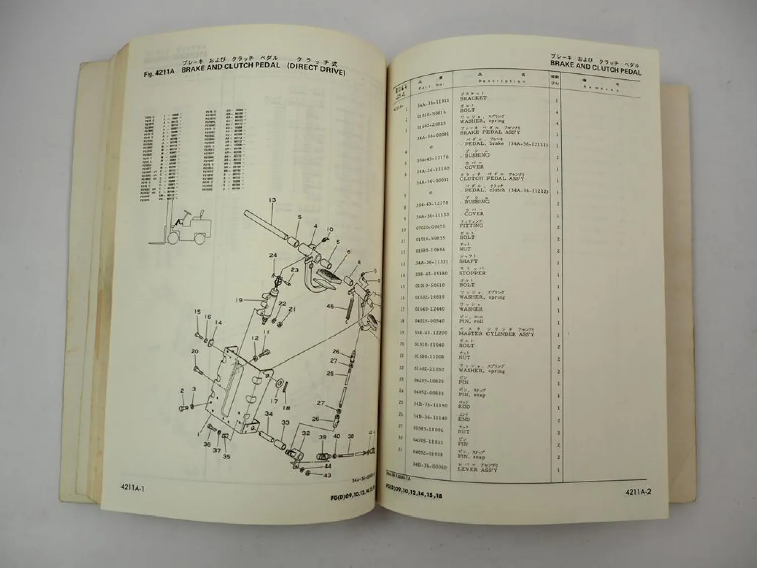 Original Komatsu FG 10H 15H 18H-1 Forklift Spare Parts List Ersatzteilliste 1981