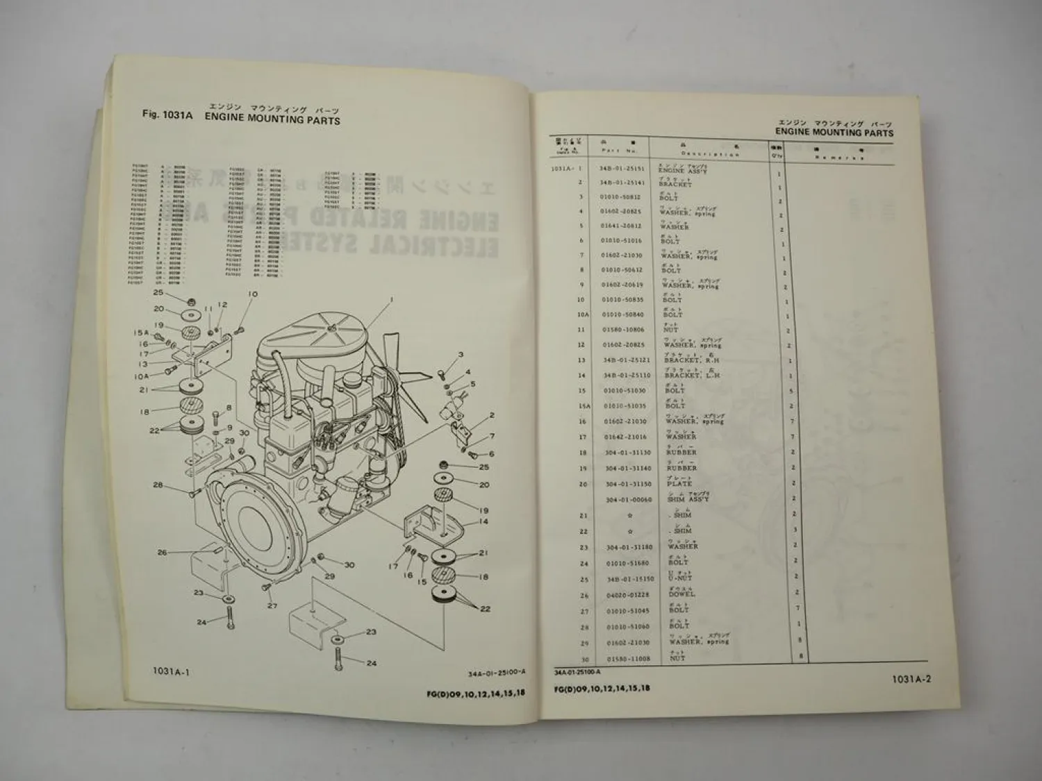Original Komatsu FG 10H 15H 18H-1 Forklift Truck Parts List Ersatzteilliste 1981