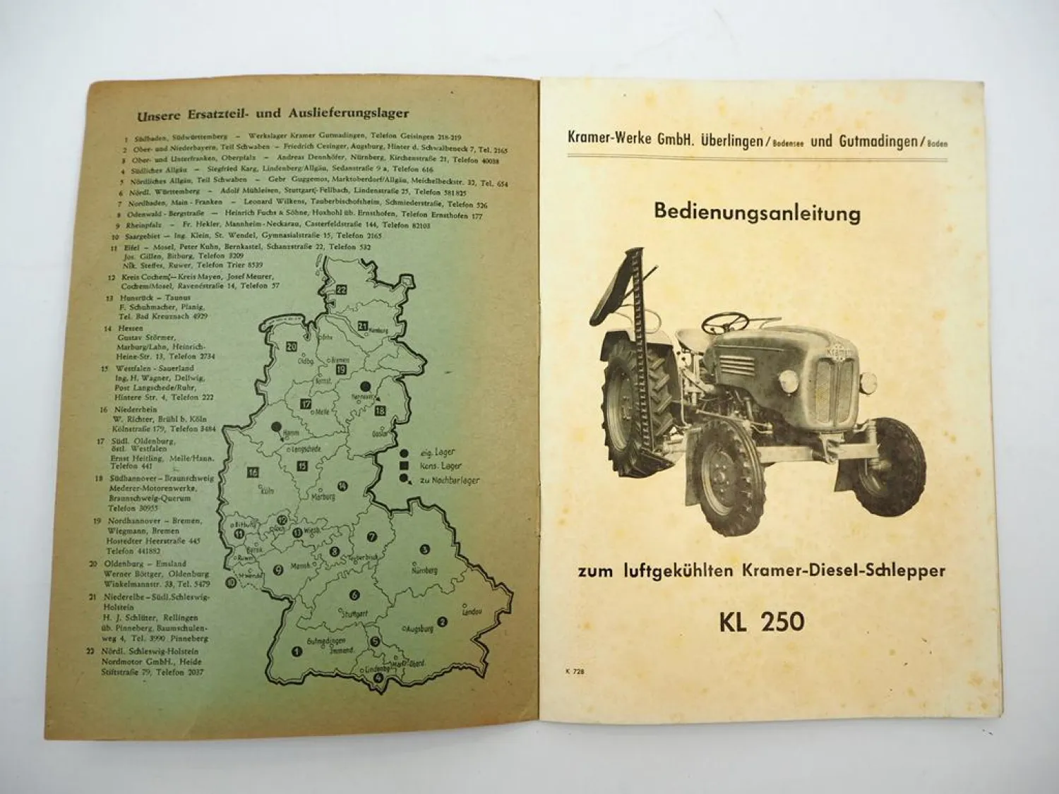 Original Kramer KL 250 Diesel Schlepper Betriebsanleitung Bedienung 1950er Jahre