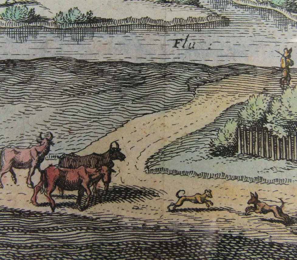 original Kupferstich koloriert Borgdorf Niedersachen Hannover 1654 von Merian