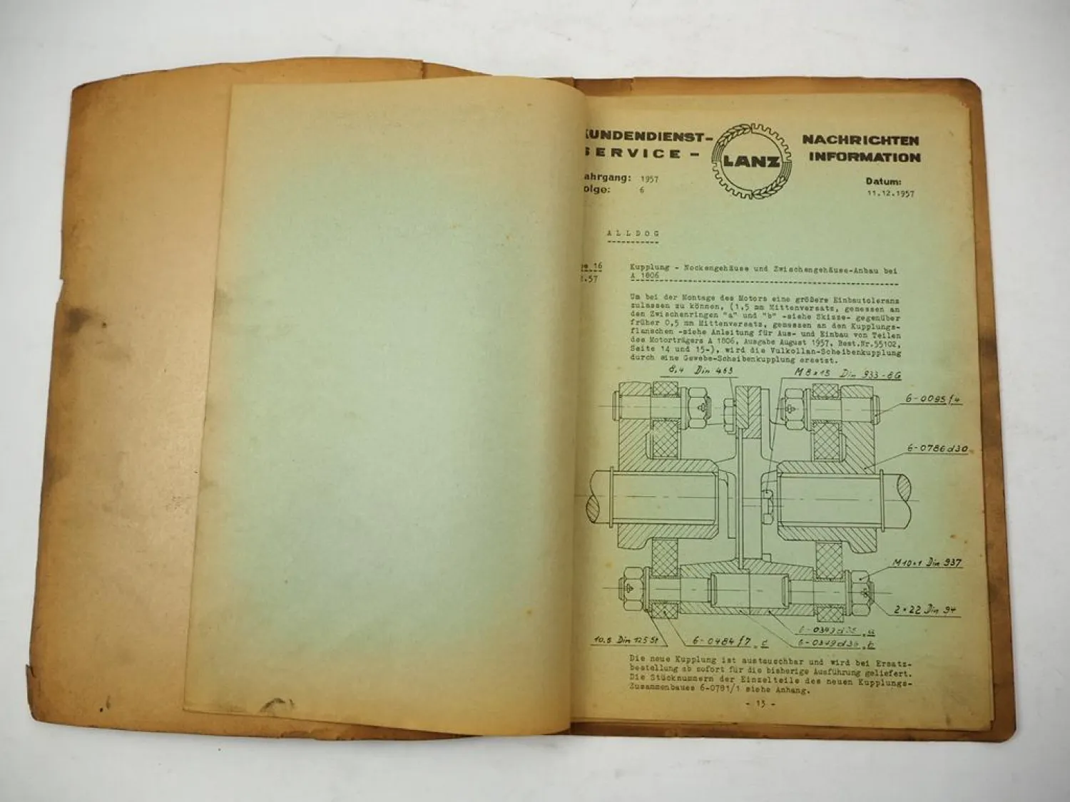 Original Lanz Alldog A1806 Kundendienst Nachrichten Service Information 1957/58