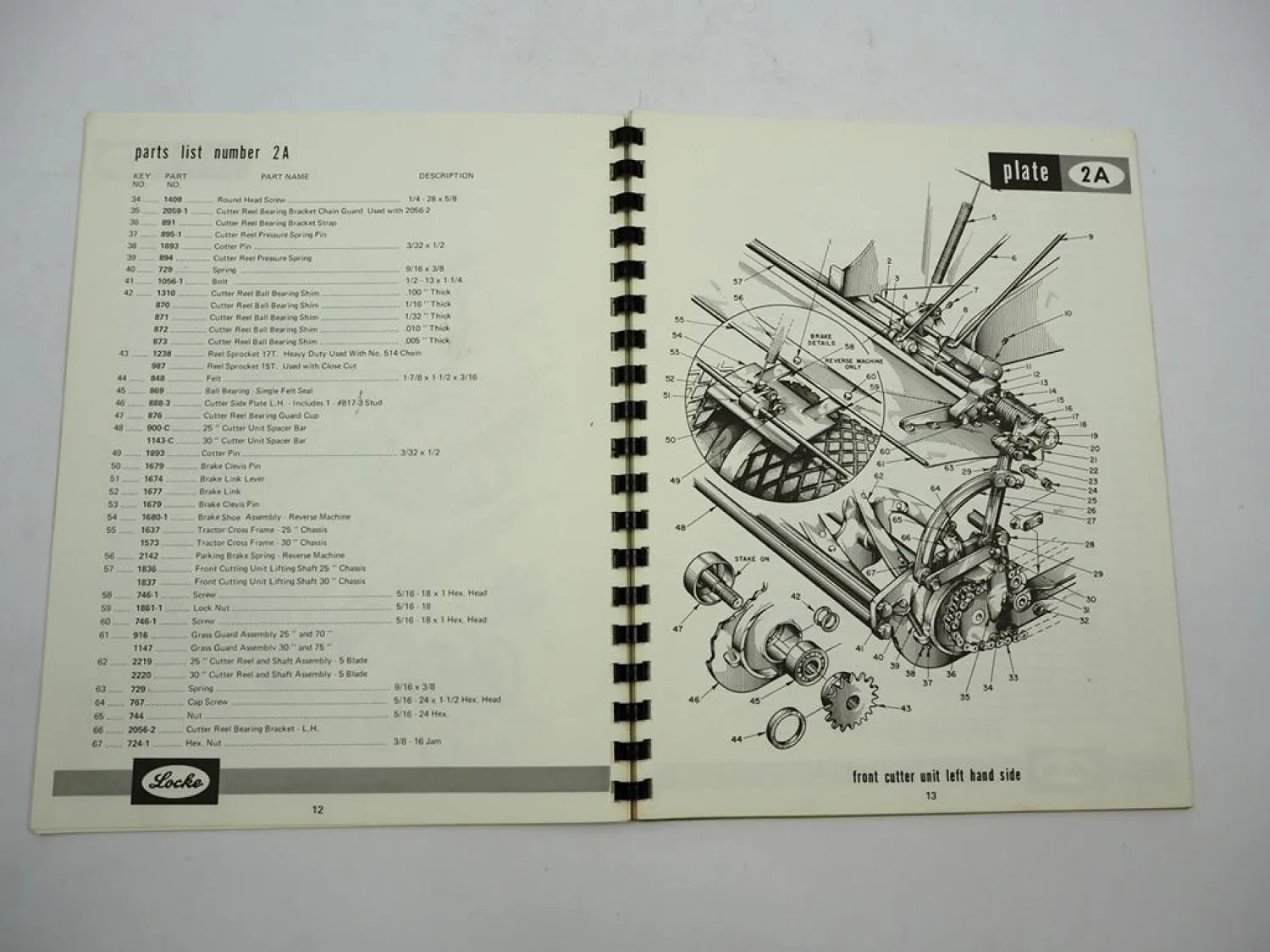Original Locke Power Lawn Mowers Spare Parts List 1975 Single Unit Triplex