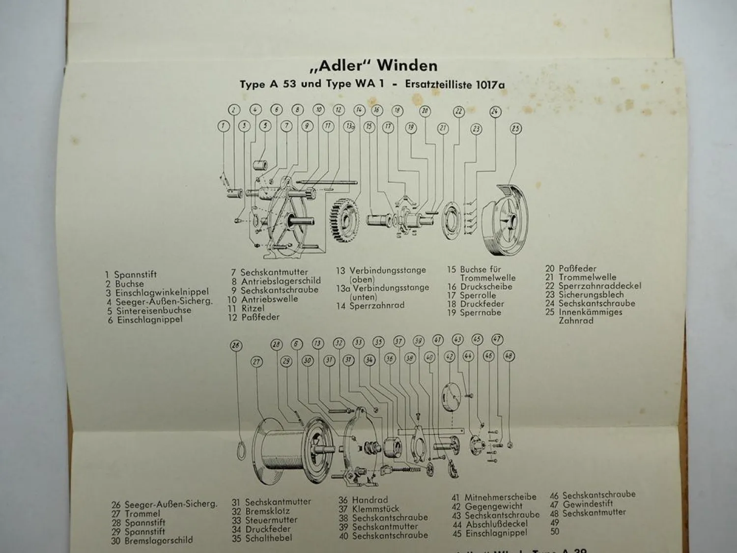 Original Lohmann Heuaufzug Dungaufzug Seilwinde Adler Ersatzteilliste 1950/60er