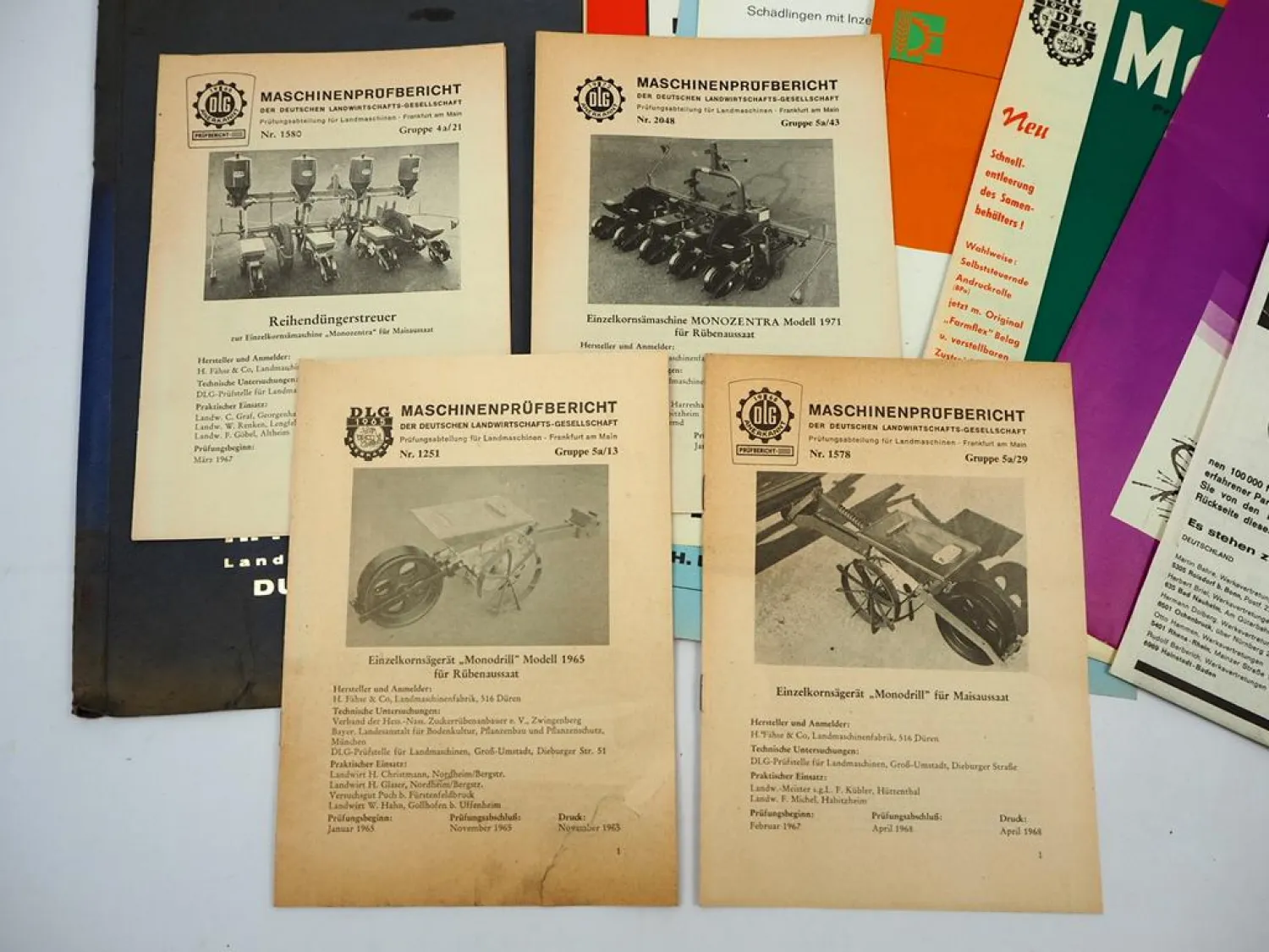 Original Mappe 9x Prospekt 4x Maschinenprüfbericht Fähse Landtechnik 1960/70er