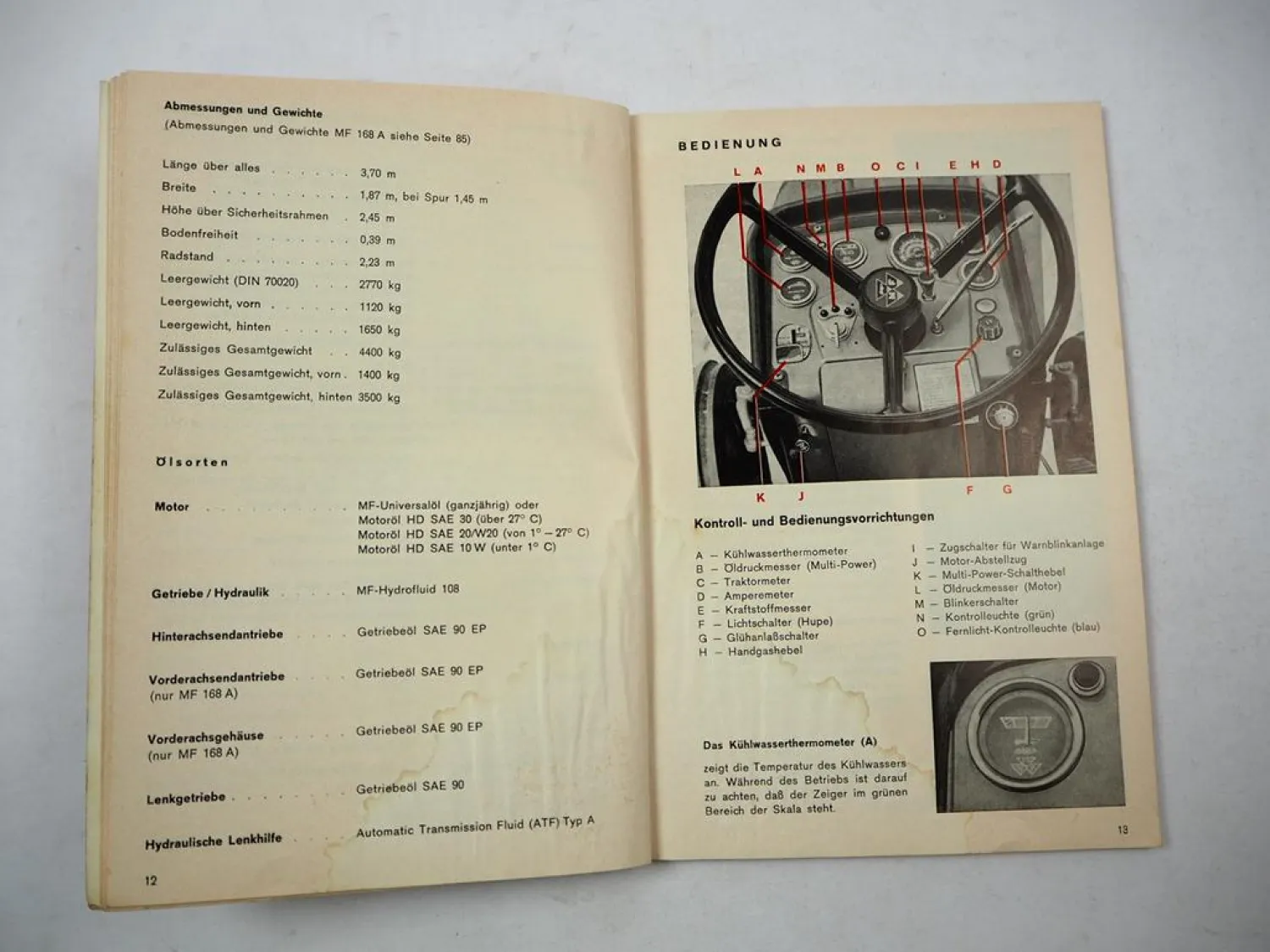 Original Massey Ferguson MF 168 168A Dieselschlepper Betriebsanleitung 1972