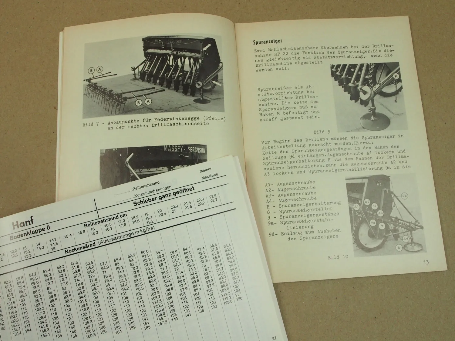 Original Massey Ferguson MF 22 Drillmaschine Betriebsanleitung und Saattabelle