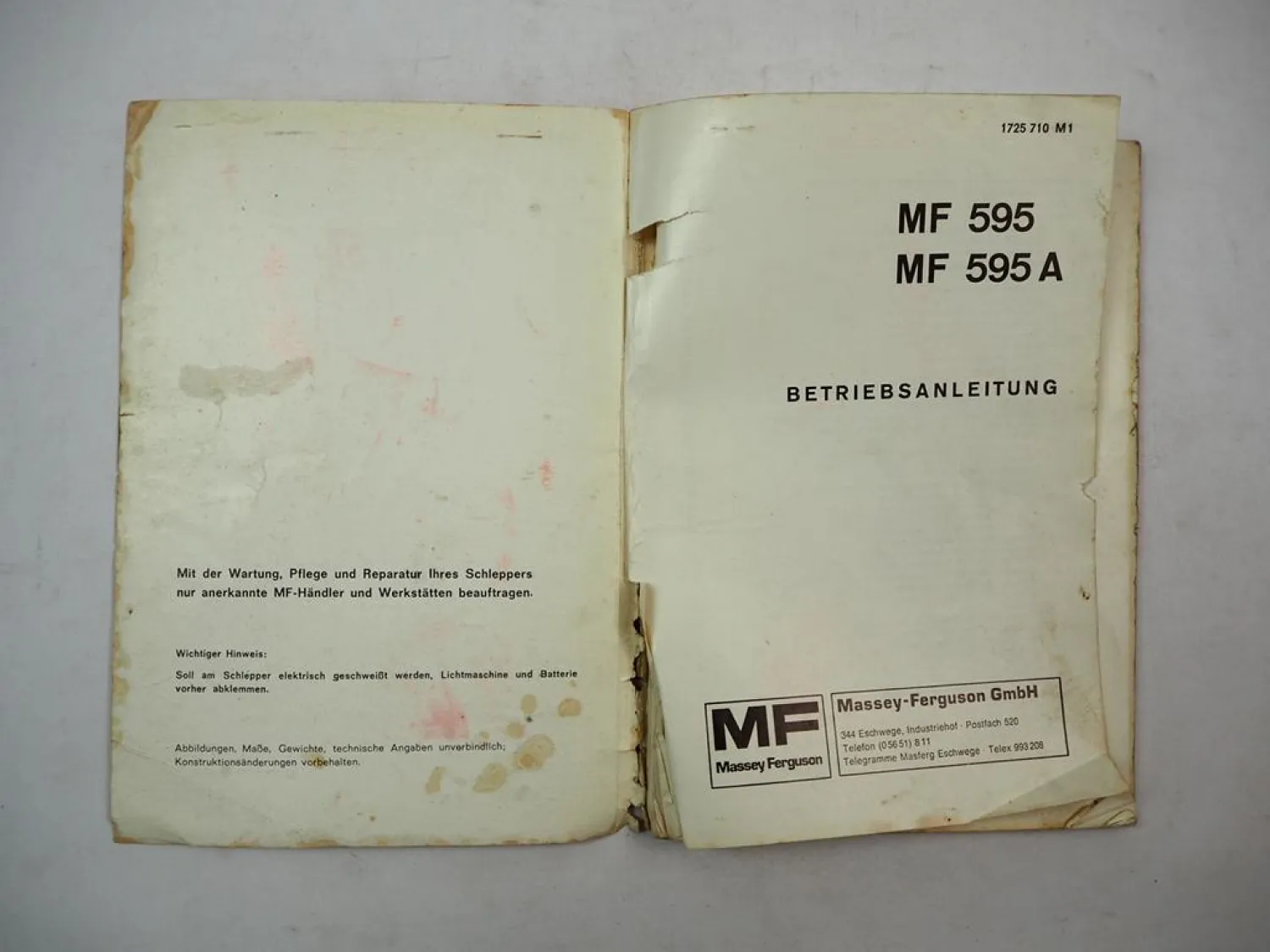 Original Massey Ferguson MF 595 595A Schlepper Betriebsanleitung 1975