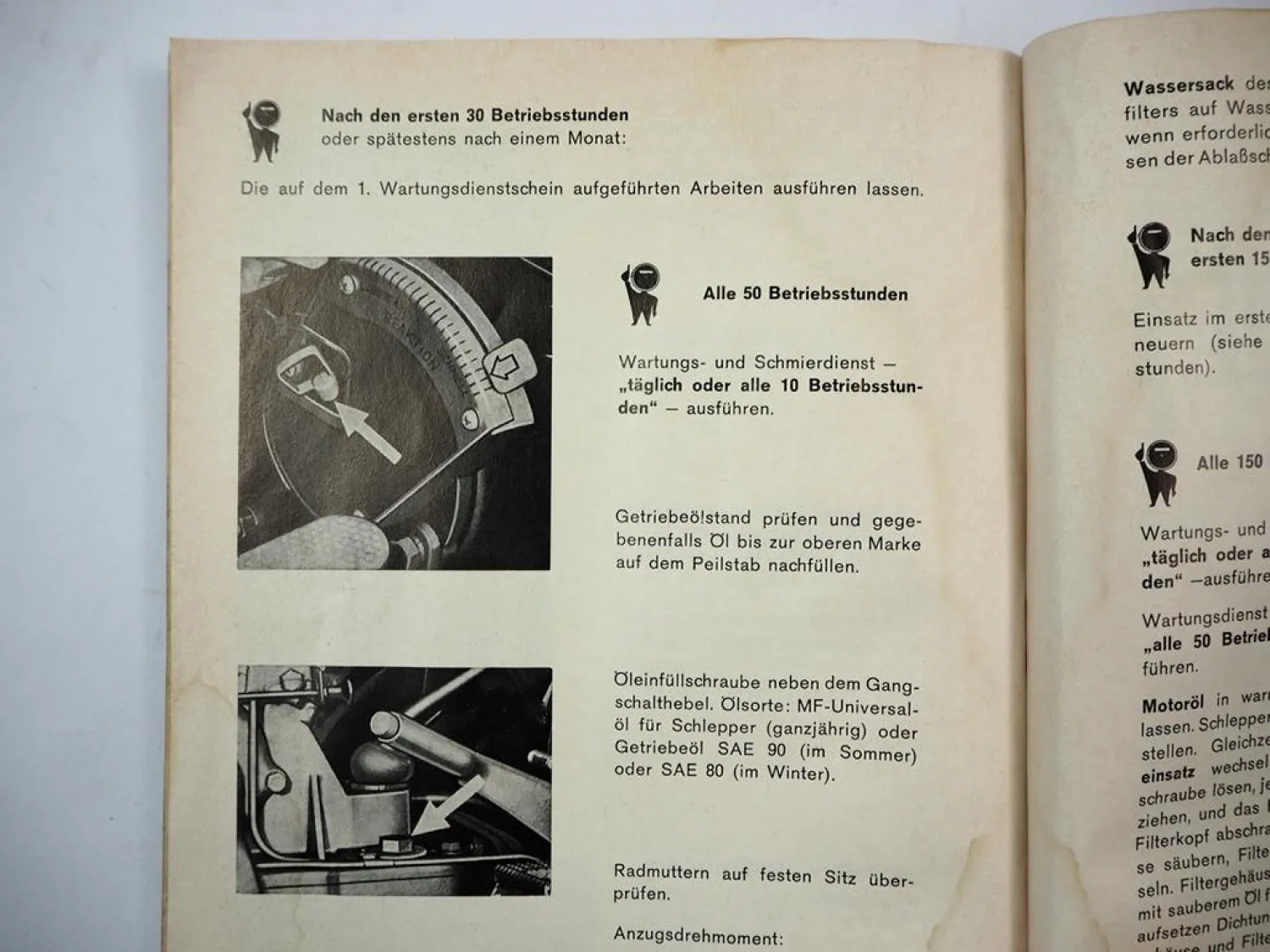 Original Massey Ferguson MF135 Dieselschlepper Betriebsanleitung Wartungsplan