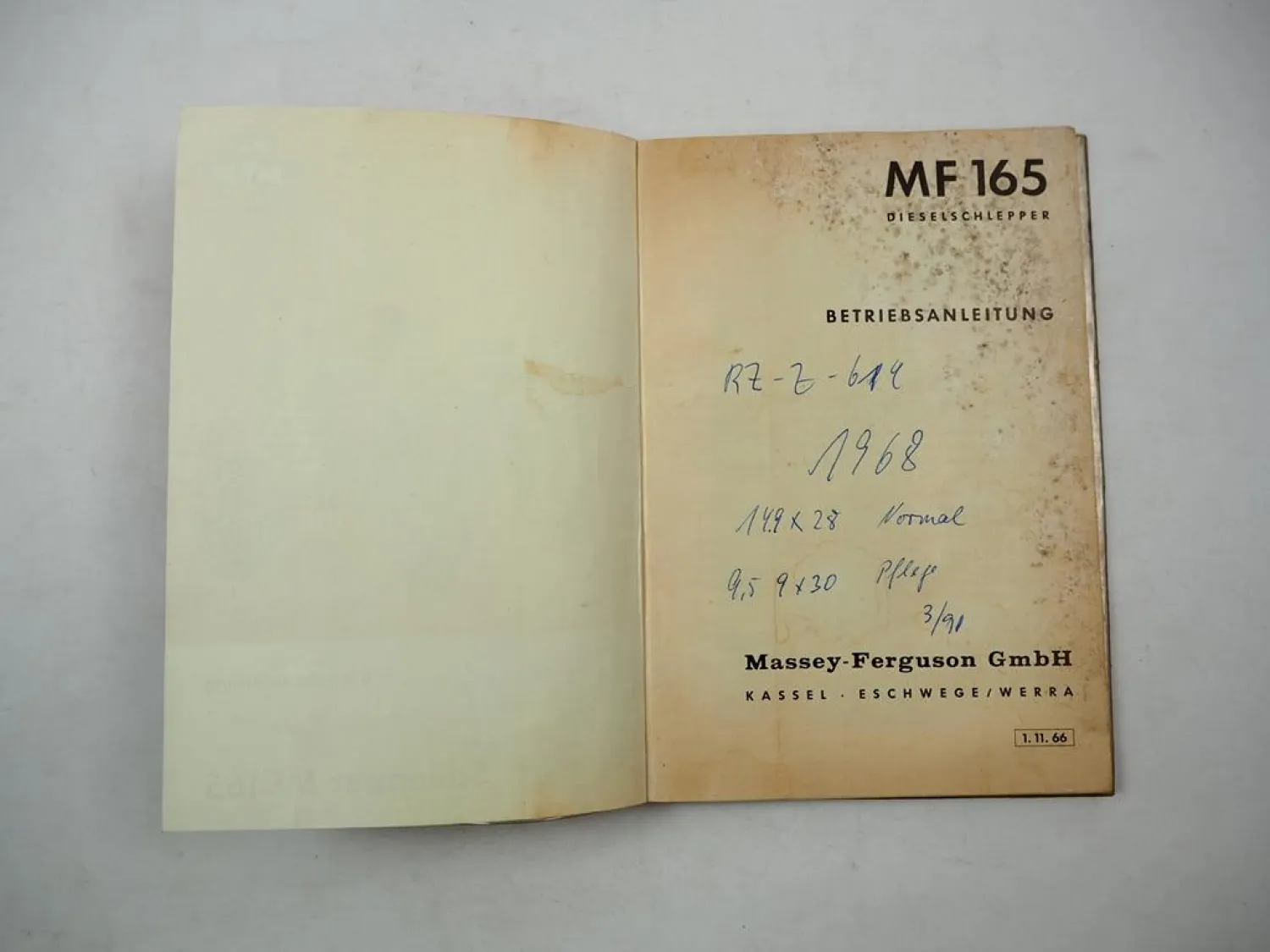 Original Massey Ferguson MF165 Dieselschlepper Betriebsanleitung 1966