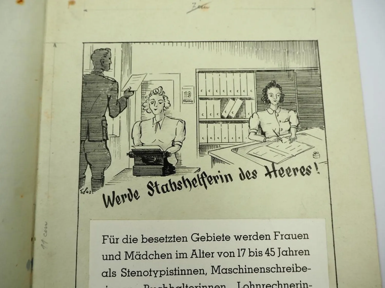 Original Matern Werbeentwurf Werde Stabshelferin des Heeres Stuttgart 1943