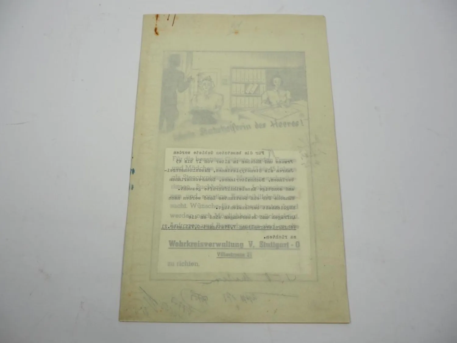 Original Matern Werbeentwurf Werde Stabshelferin des Heeres Stuttgart 1943