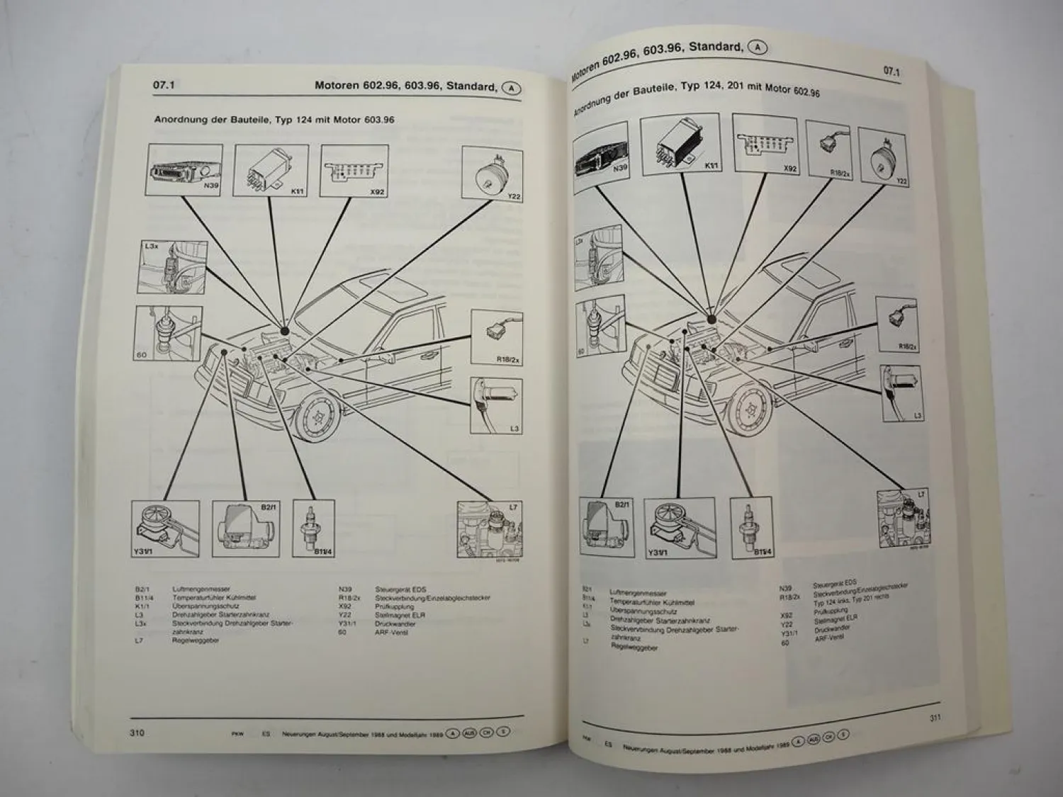 Original Mercedes Benz 107 124 126 201 R129 Werkstatthandbuch Neuerungen 1988/90