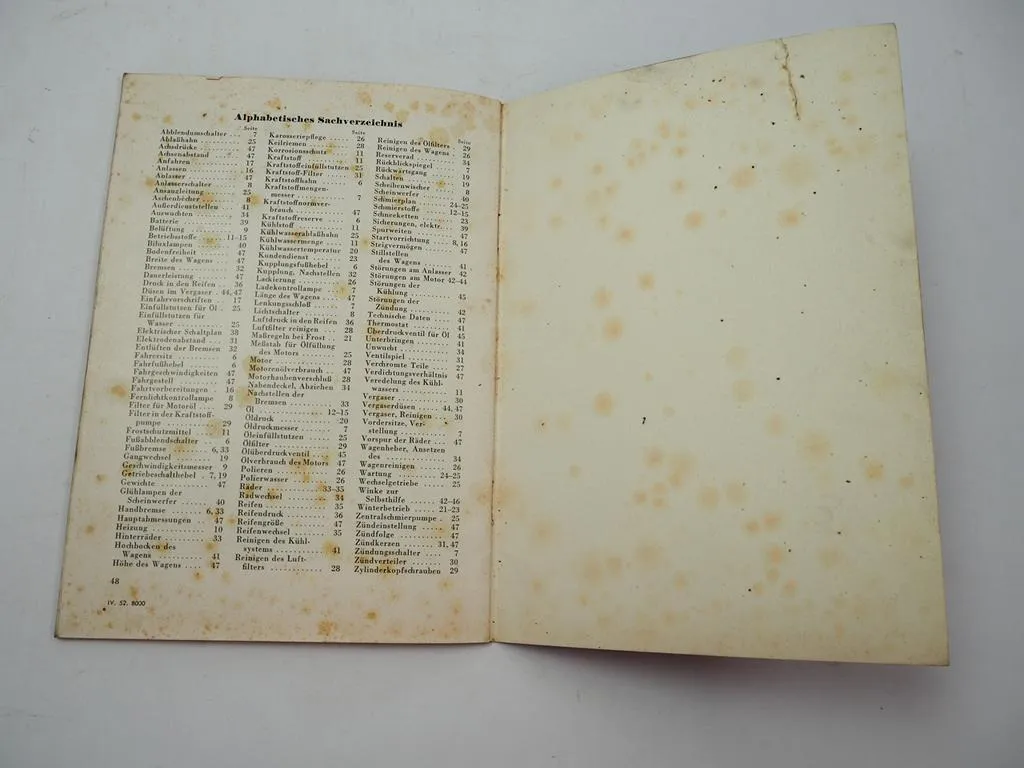 original Mercedes Benz 170 Sb W191 Bedienungsanleitung Betriebsanleitung A 1952