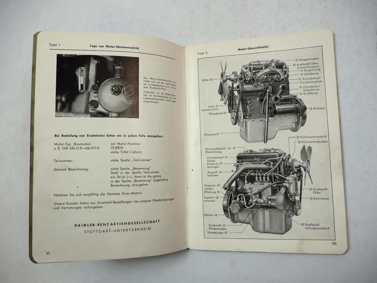 Original Mercedes Benz OM636.VI.E Einbau Motor Ausgabe C Ersatzteilliste 1957