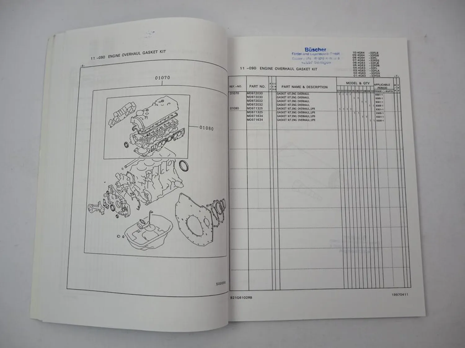Original Mitsubishi 4G63 4G64 Engine for FG Forklift Truck Parts List 1998