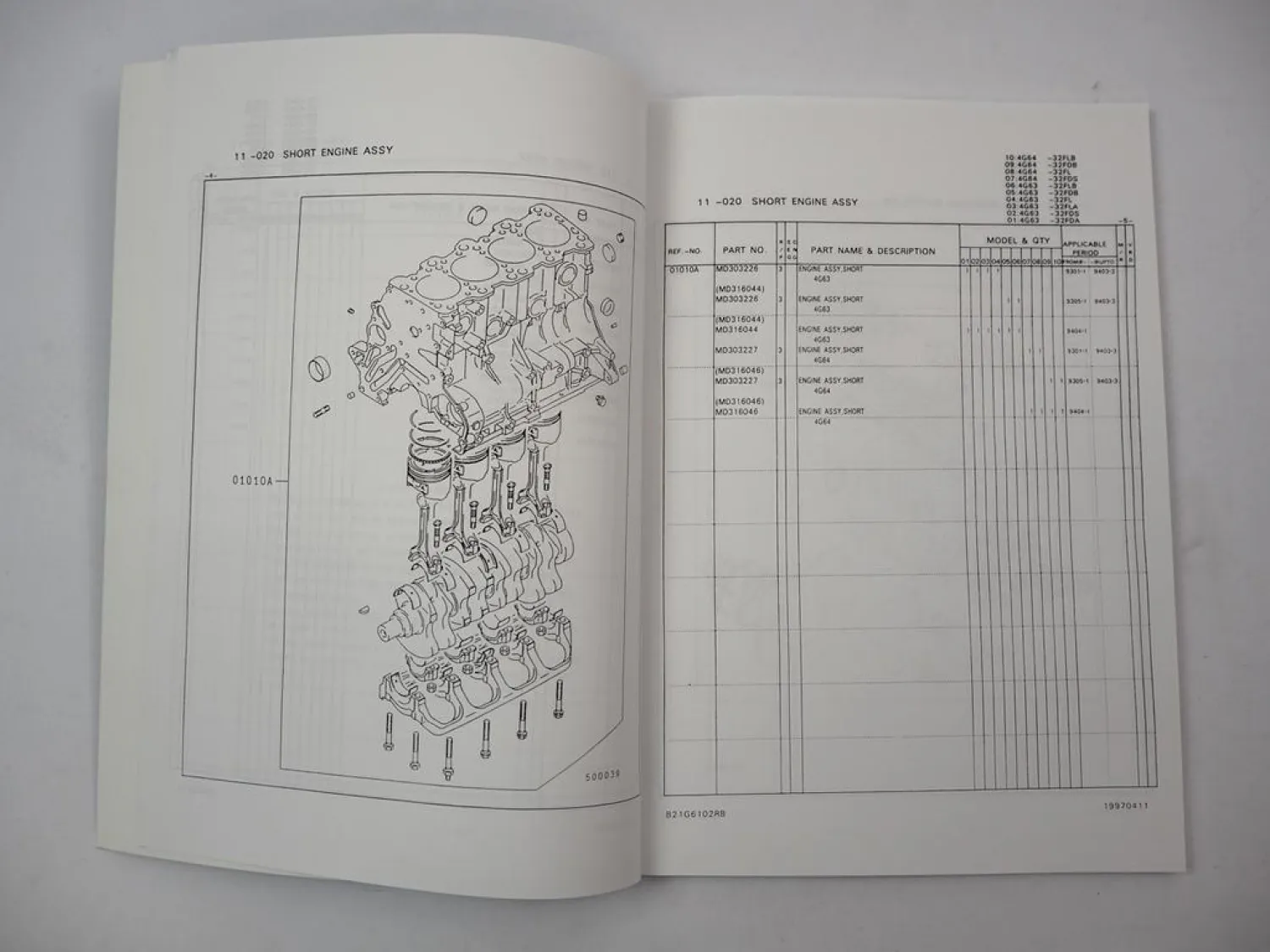 Original Mitsubishi 4G63 4G64 Engine for FG Forklift Truck Parts List 1998