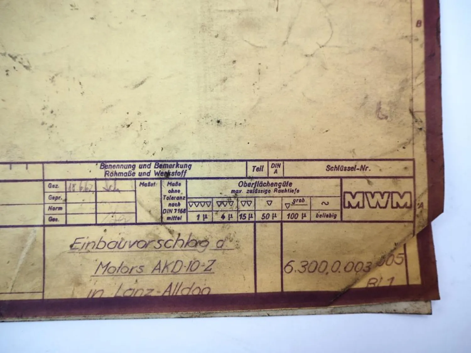 Original MWM AKD10Z Motor Technische Zeichnung Einbauvorschlag in Lanz Alldog