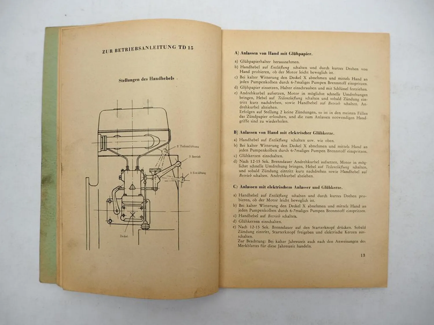 Original MWM TD15 Diesel Motor Betriebsanleitung Ersatzteilliste 1950/60er Jahre