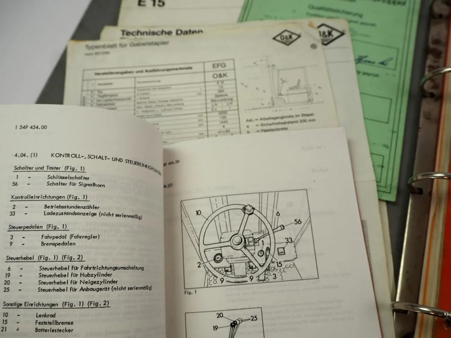 Original O&K E12 E15 Gabelstapler Betriebsanleitung Bedienung & Ersatzteilliste