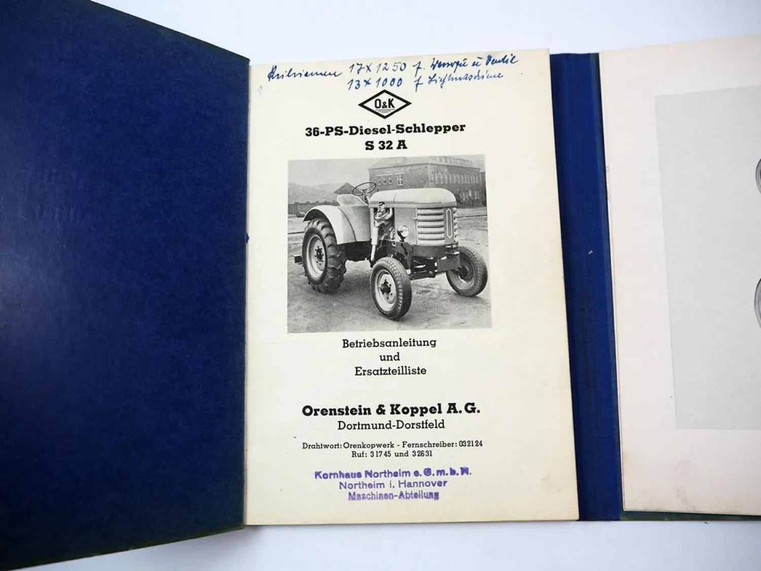 Original O&K S32A Schlepper 36 PS Betriebsanleitung Ersatzteilliste ca. 1950