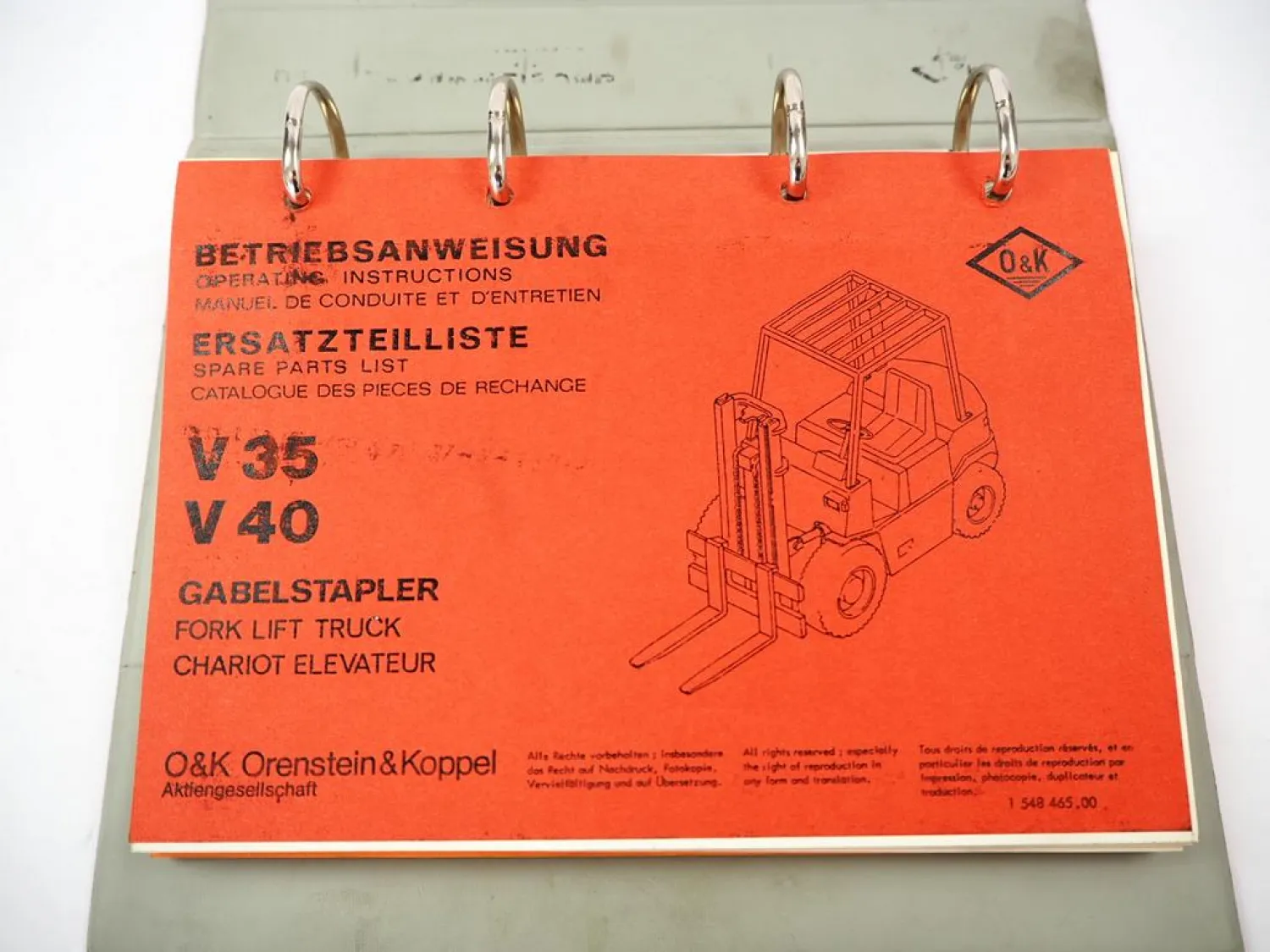 Original O&K V35 V40 Gabelstapler Betriebsanleitung Bedienung & Ersatzteilliste