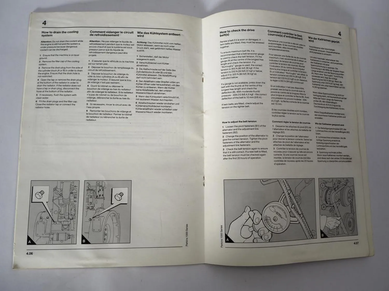 Original Perkins 1000er Serie 4 und 6 Zylinder Dieselmotor Betriebsanleitung 1987