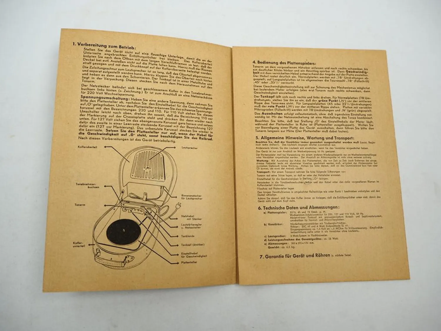 Original Philips Phonokoffer III Plattenspieler Betriebsanleitung 1950er Jahre