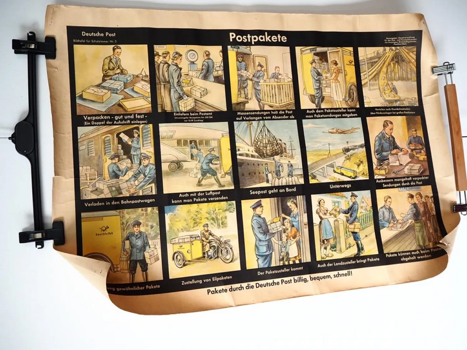 Original Plakat für Schule Deutsche Post Postpakete 1940/50er Jahre