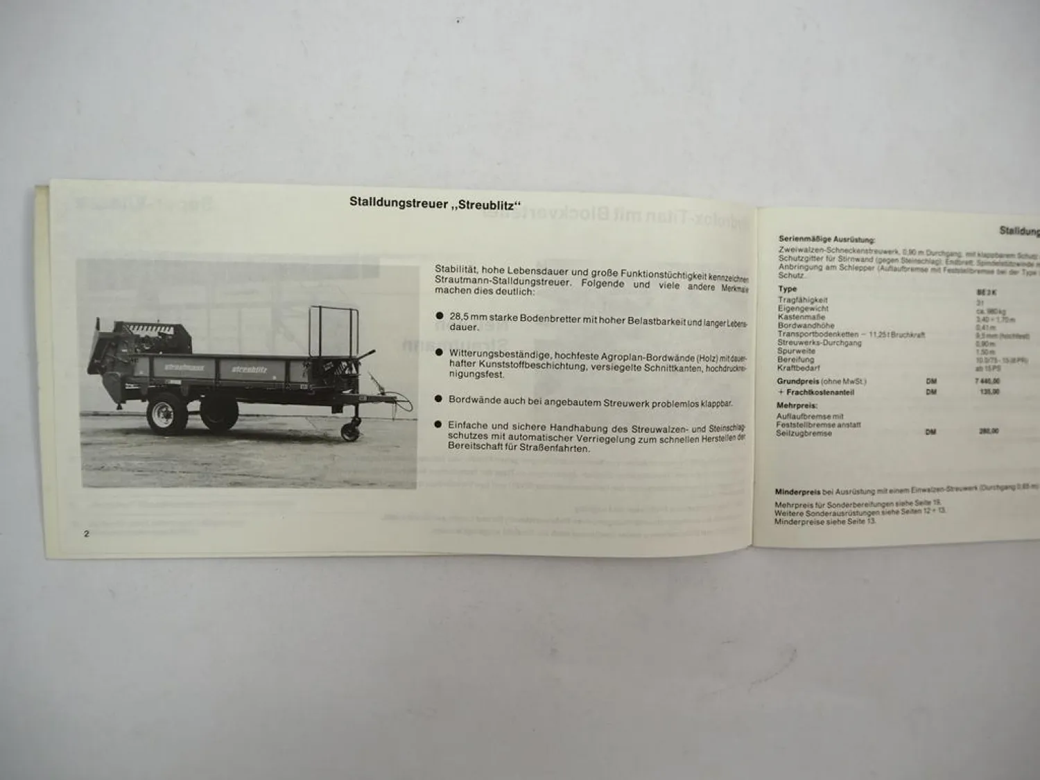 Original Preisliste BSL Strautmann Stalldungstreuer Ladewagen Kippanhänger 1989