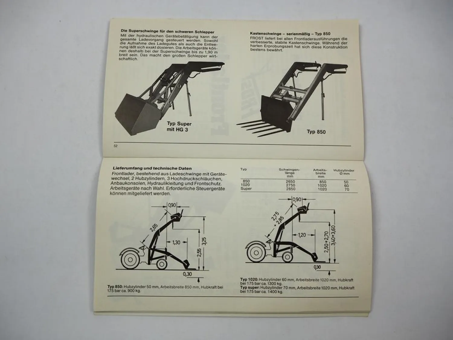 Original Preisliste Frost Maschinenfabrik Pflüge Grubber Eggen Frontlader 1985