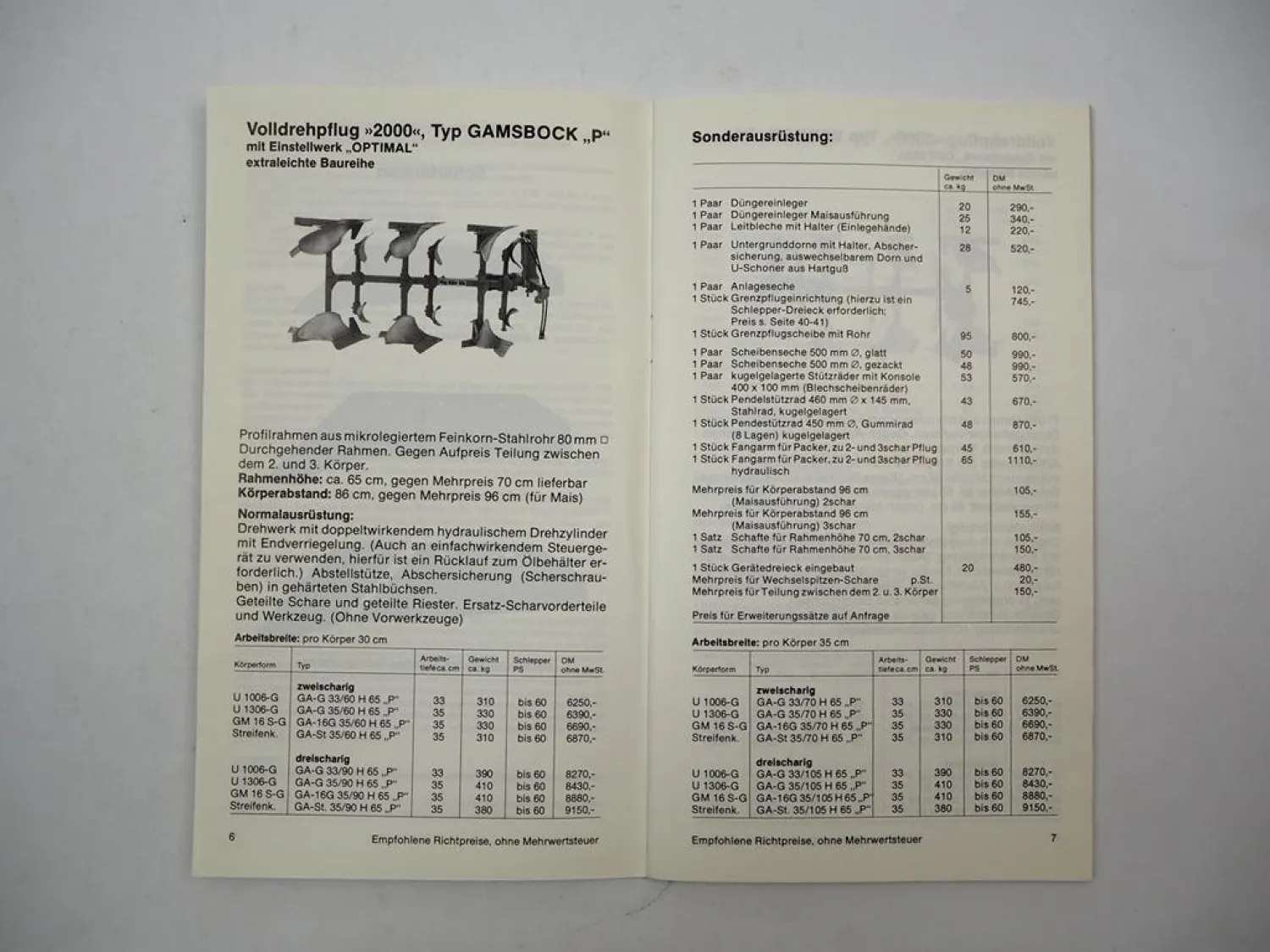 Original Preisliste Gebr. Müller Pflugfabrik Köln Bodenbearbeitung 9/1988