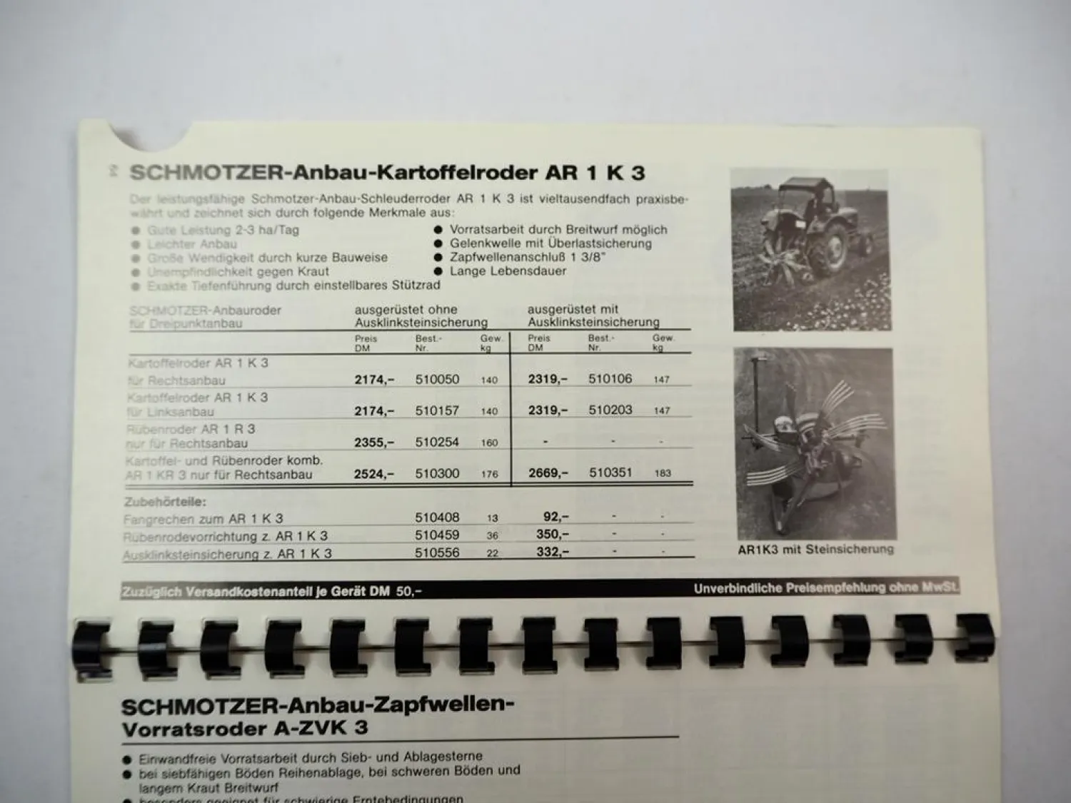 Original Preisliste P85 Schmotzer Landmaschinen ab 1984