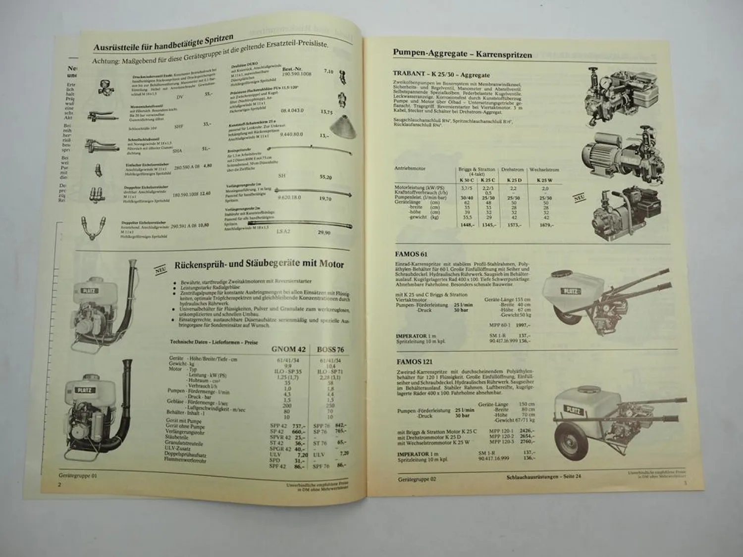 Original Preisliste Platz Pflanzenschutzgeräte Hochdruckreiniger Programm 1979