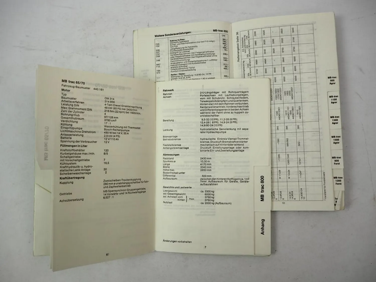 Original Preisliste Taschenbuch MB-trac 700S 800 900 1100 1300 1500 Agrar Forst