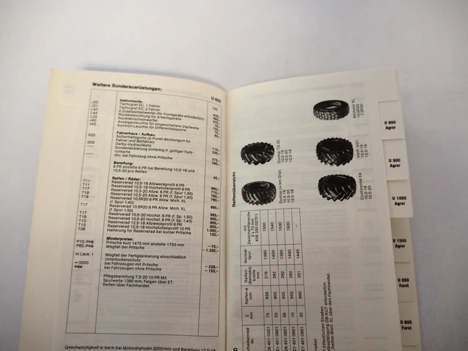 Original Preisliste Unimog U600 bis U1500 Ackerschlepper Forstschlepper 1982