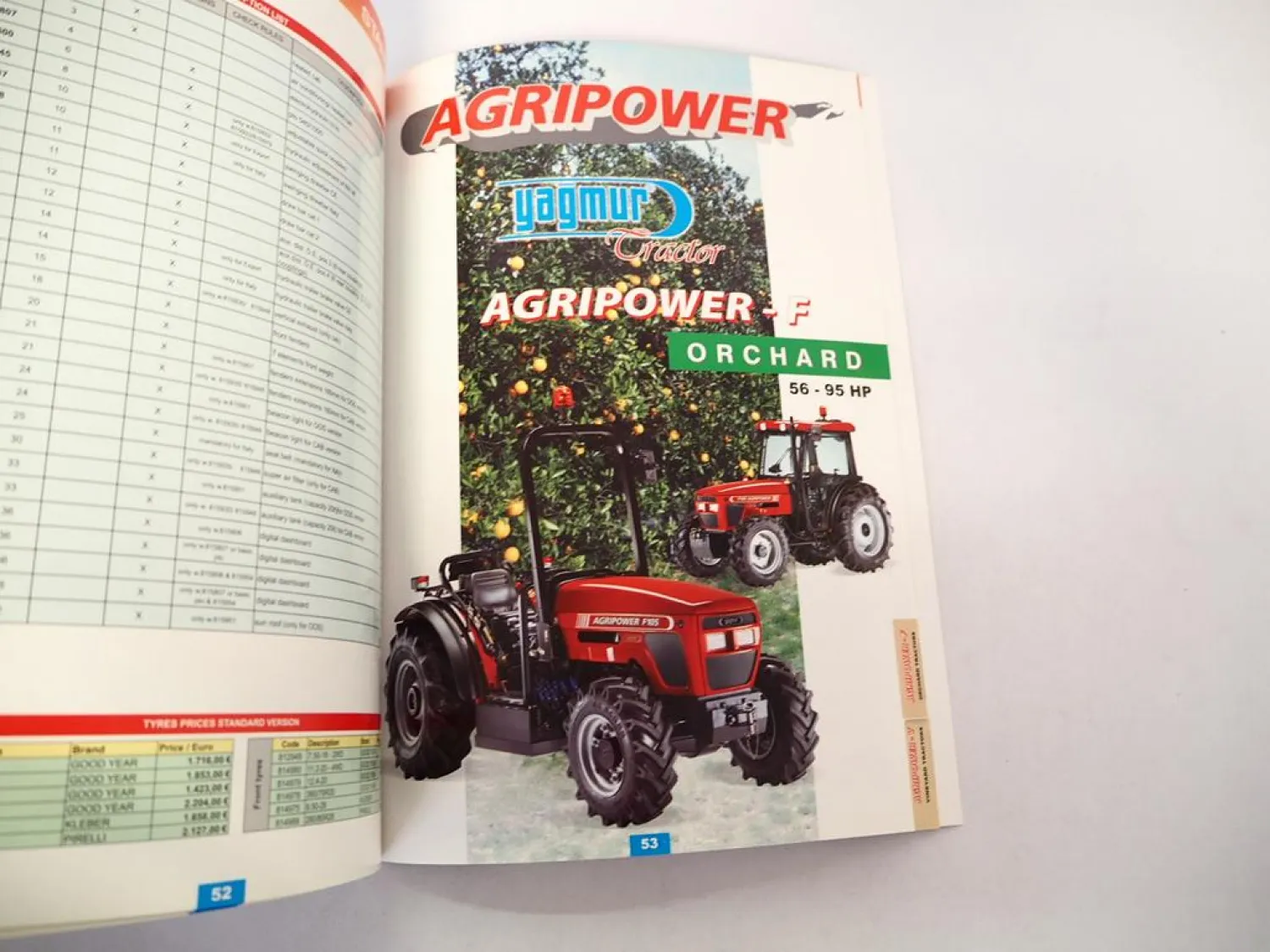 Original Preisliste Yagmur Valpadana Efsane Agripower Traktoren Türkei 2006