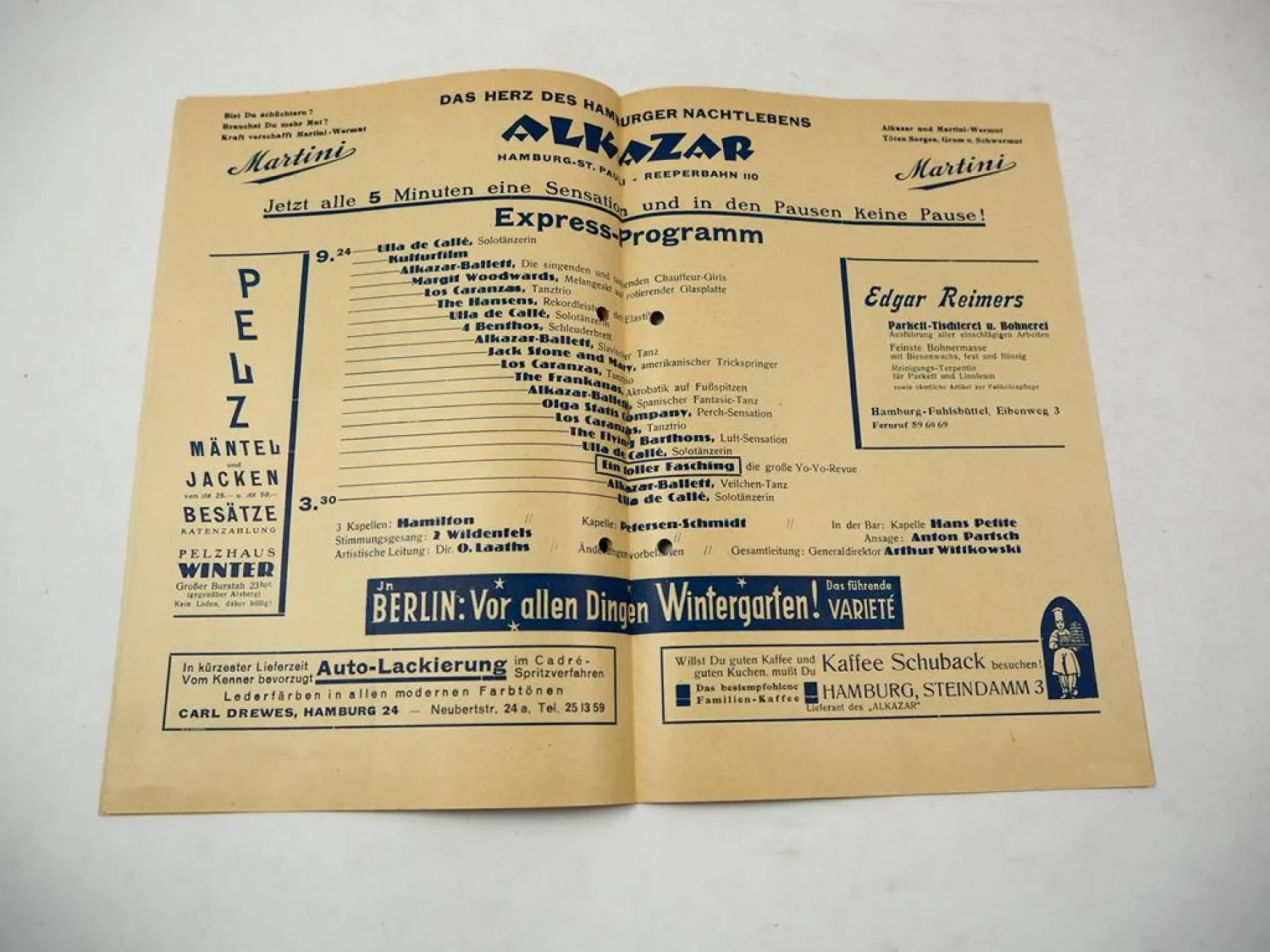 Original Programmheft Alkazar Hamburg St. Pauli Reeperbahn 1933