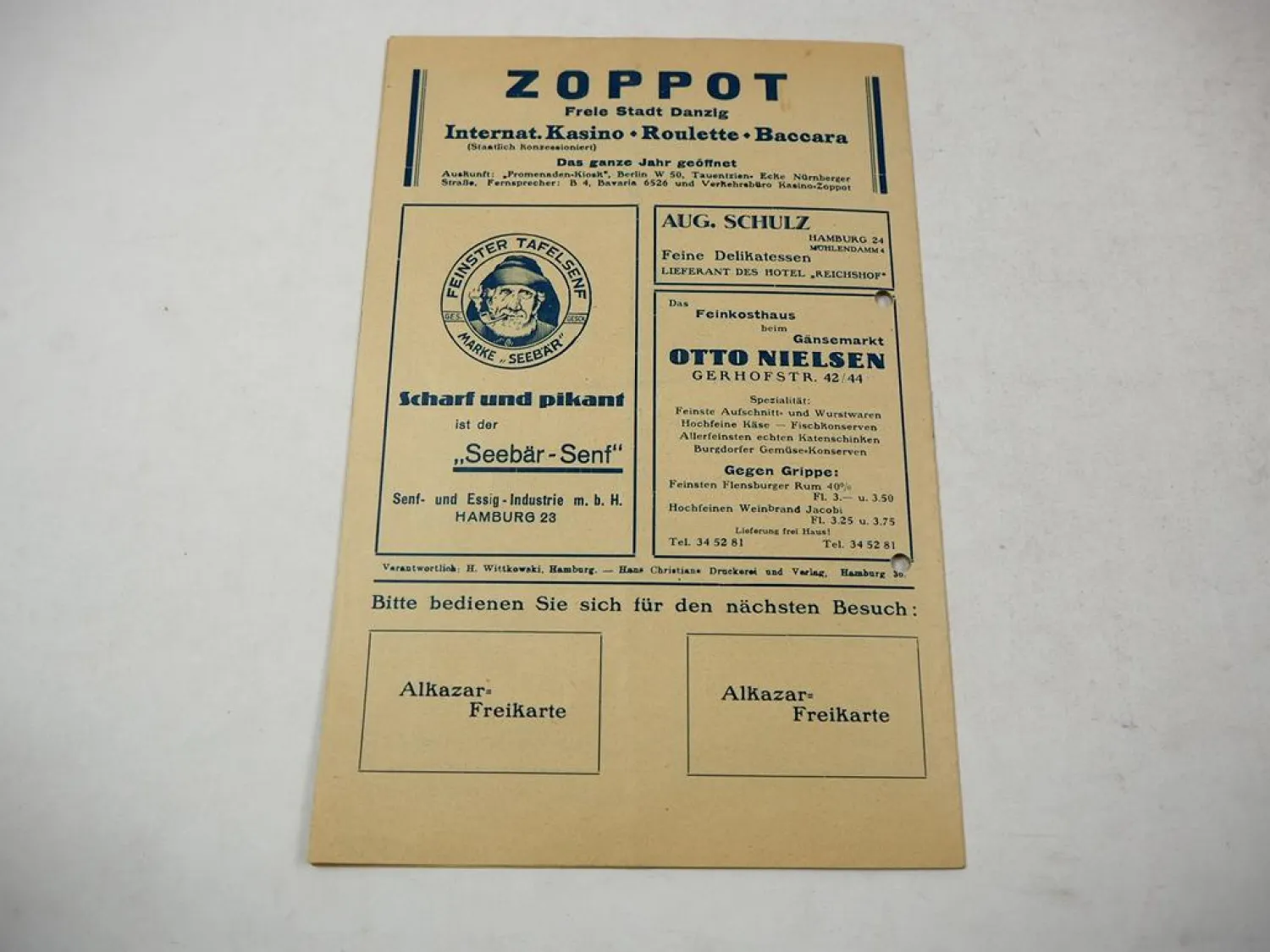 Original Programmheft Alkazar Hamburg St. Pauli Reeperbahn 1933