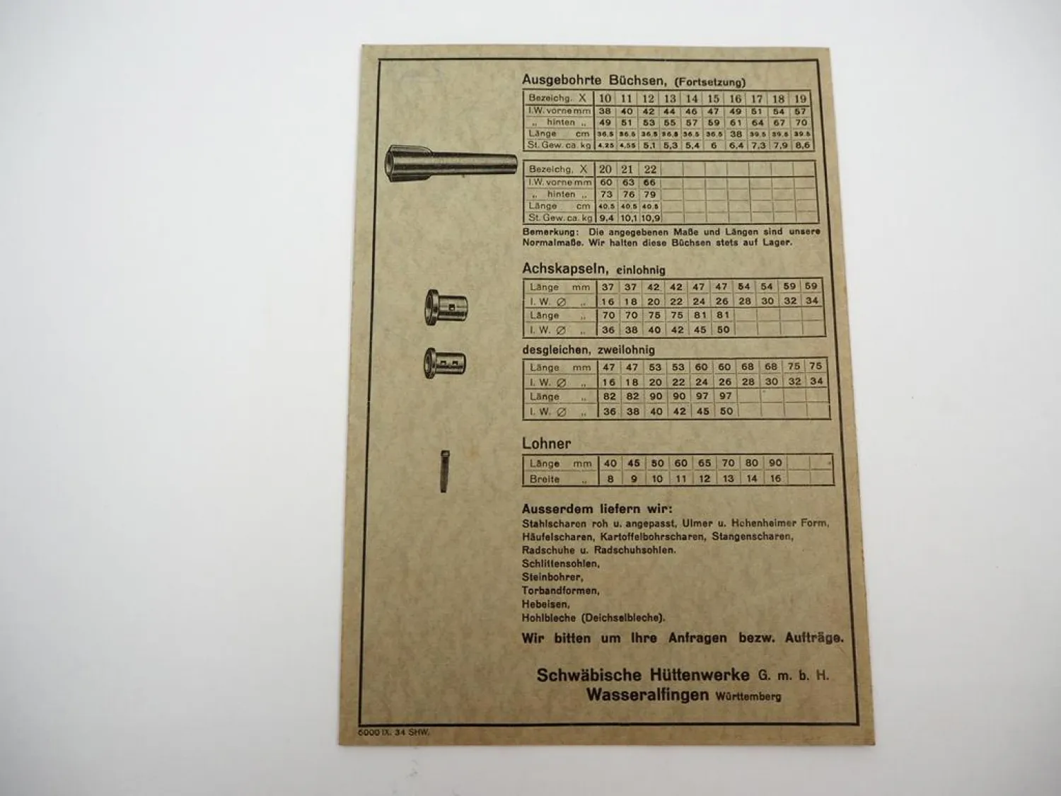 Original Prospekt Abtsgmünder Achsen Schwäbische Hüttenwerke Wasseralfingen 1934