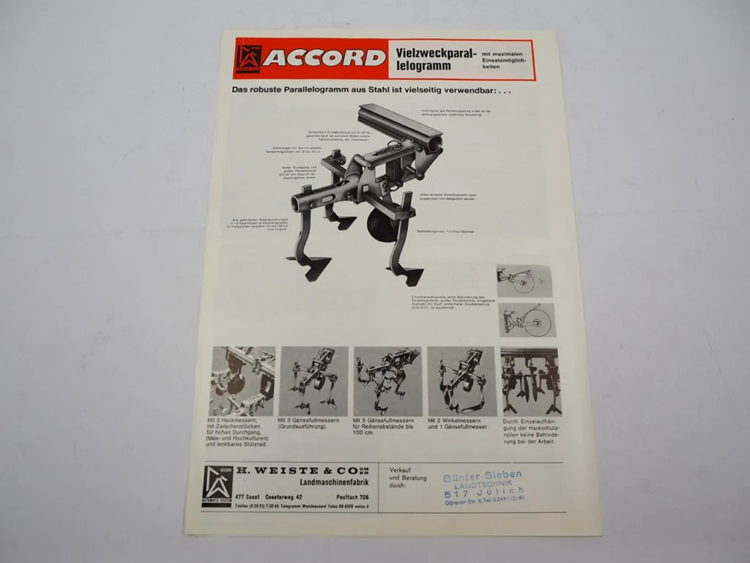 Original Prospekt Accord Landtechnik Hackmaschinen Düngerstreuer 1970er Jahre