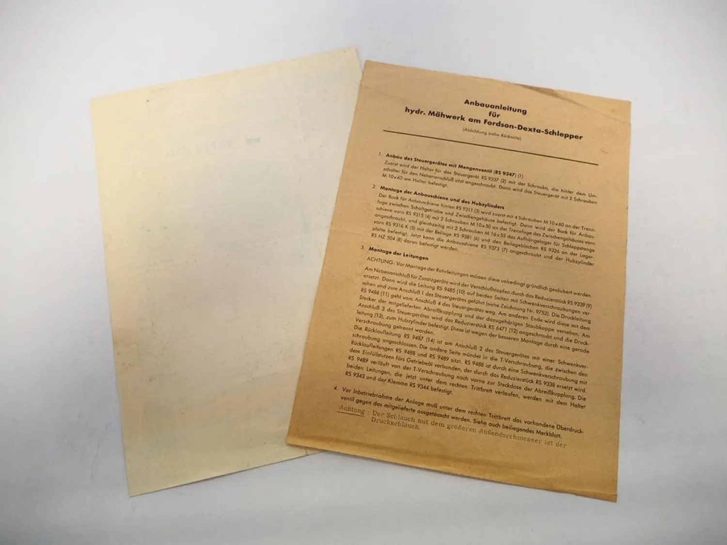 Original Prospekt Anbauanleitung Rasspe Mähwerk an Ford Dexta Traktor 1960er J.