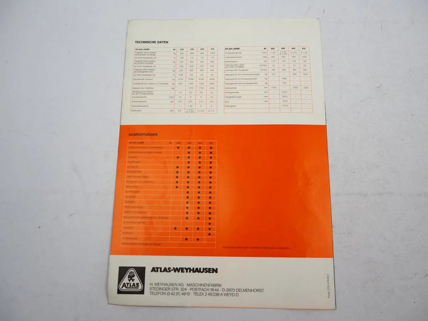 Original Prospekt Angebot Atlas 320 330 402 512 Lader ca. 1983