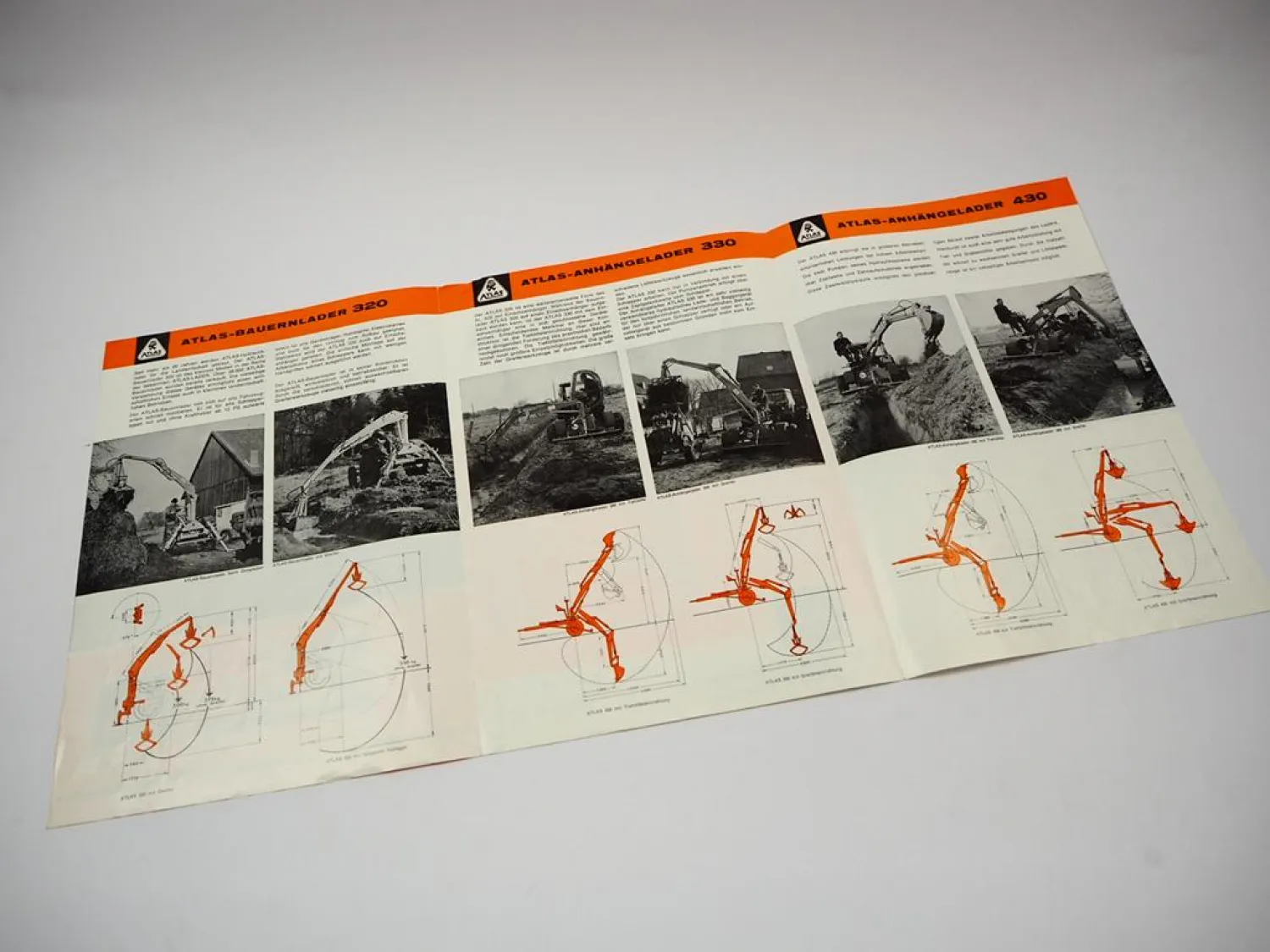 Original Prospekt Atlas Hydraulik Lader AL 320 330 402 430 mit 6 Seiten von 1973