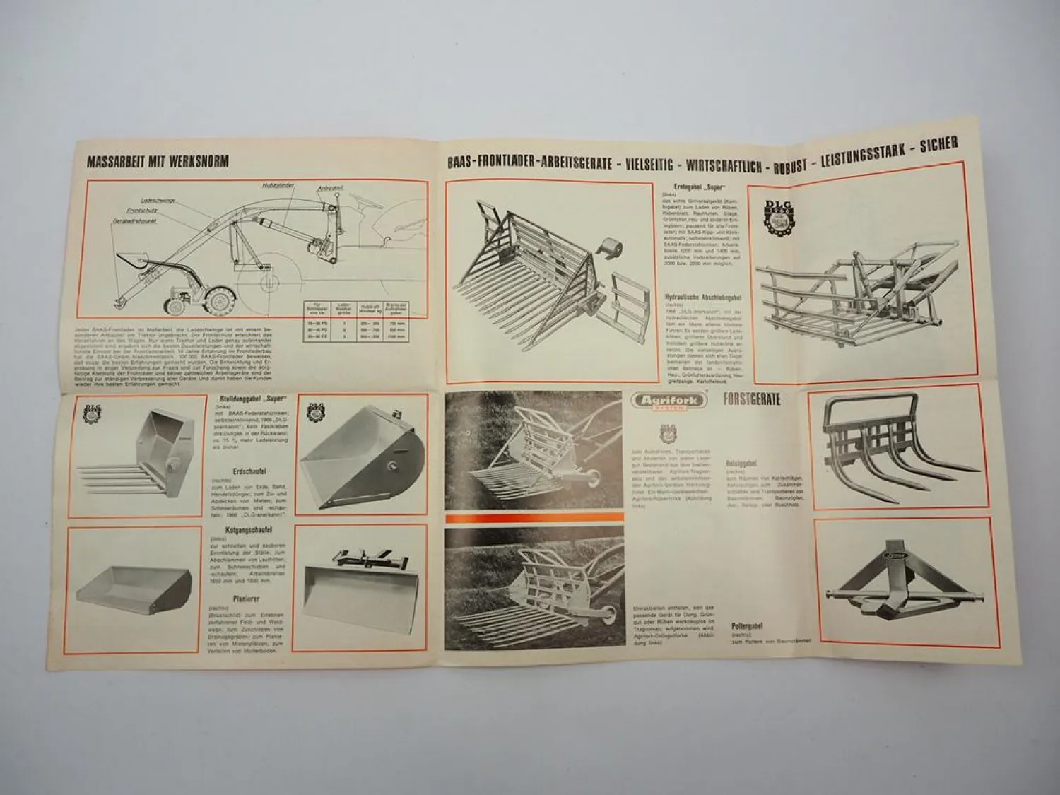 Original Prospekt Baas Frontlader Arbeitsgeräte für Schlepper 1968