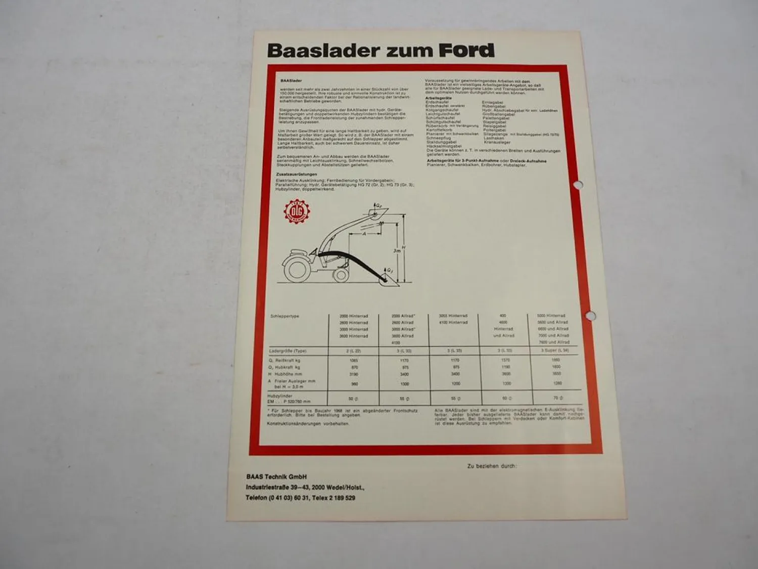 Original Prospekt Baas Frontlader Baaslader zum Ford Schlepper 1970er Jahre